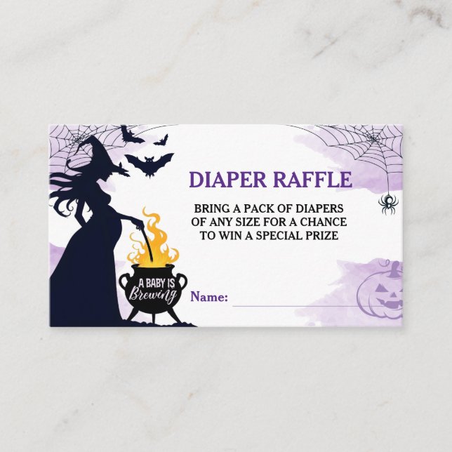 Halloween Witch Baby Shower Diaper Raffle Purple Enclosure Card (Front)