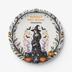 Halloween Witch Baby Shower - Triplets Are Brewing Paper Plate