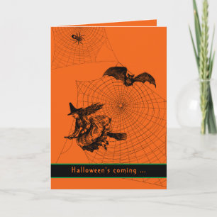 Halloween Witch Bat Spider Scary Orange Folded fun Card