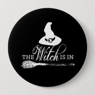 Halloween Witch Black and White Button Pin Badge