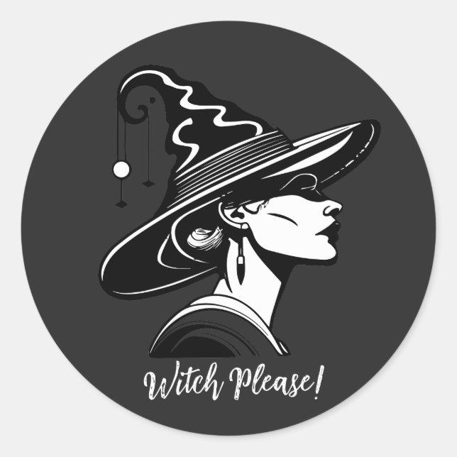Halloween Witch Black And White Classic Round Sticker (Front)
