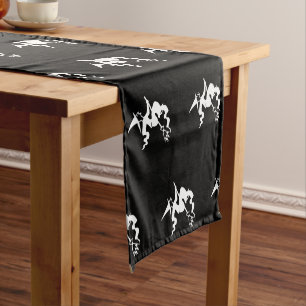 Halloween witch black and white pattern short table runner