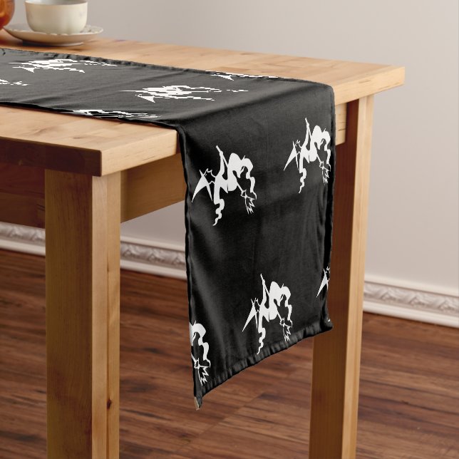Halloween witch black and white pattern short table runner (In Situ)