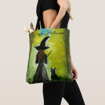 Halloween Witch Black Cat Watercolor Modern