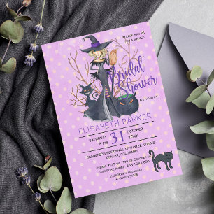 Halloween witch black cats bridal shower party invitation