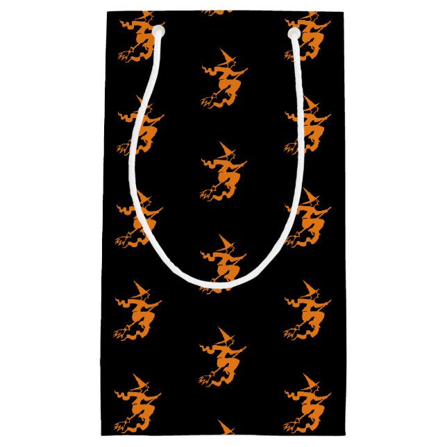 Halloween witch black orange pattern small gift bag (Front)