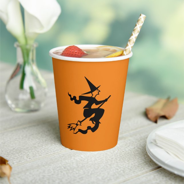 Halloween witch black orange spooky paper cups (Insitu)