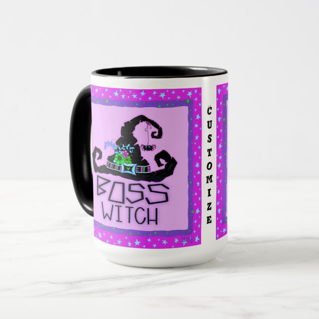 Halloween Witch Boss Funny Purple Customisable Mug (Front Left)