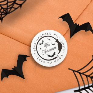 Halloween Witch Broom Bats Spooky White Classic Round Sticker