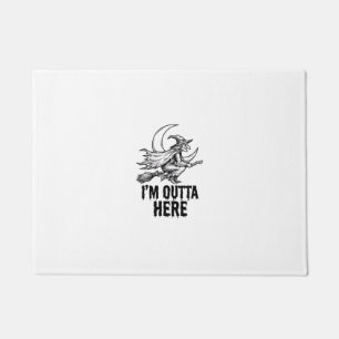 Halloween Witch Broom Funny Vintage Engraving Desi Doormat