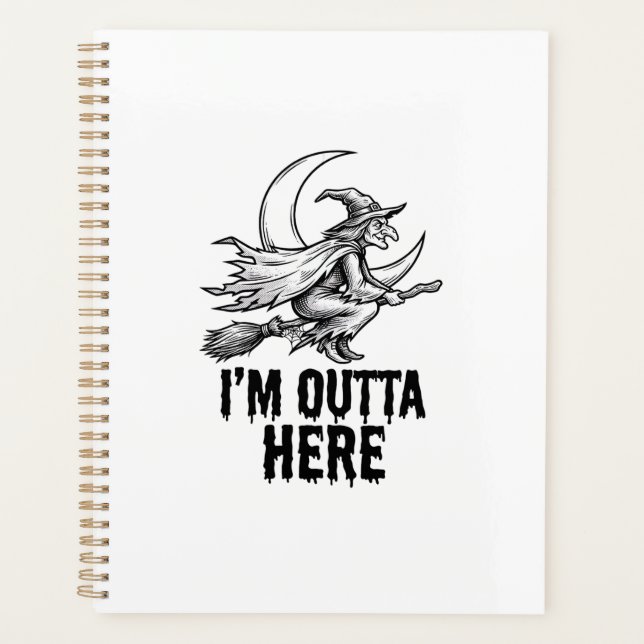 Halloween Witch Broom Funny Vintage Engraving Desi Planner (Front)