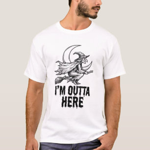 Halloween Witch Broom Funny Vintage Engraving Desi T-Shirt