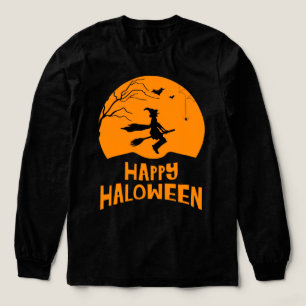 Halloween Witch Broomstick Black Cat Moon Graphic Tri-Blend Shirt