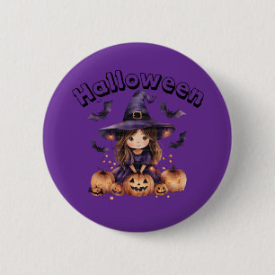 Halloween Witch Button Pin