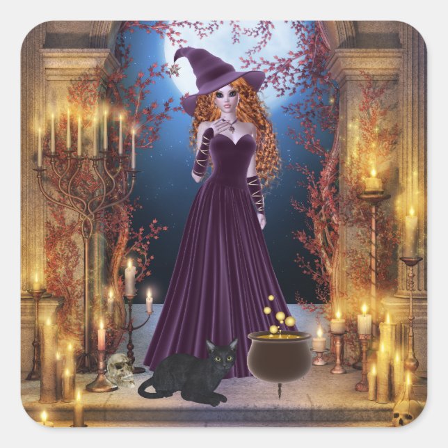 Halloween Witch by Candlelight Square Sticker (Front)