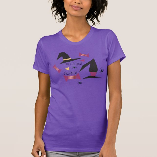 Halloween Witch Candy Spiders Purple T-Shirt (Front)