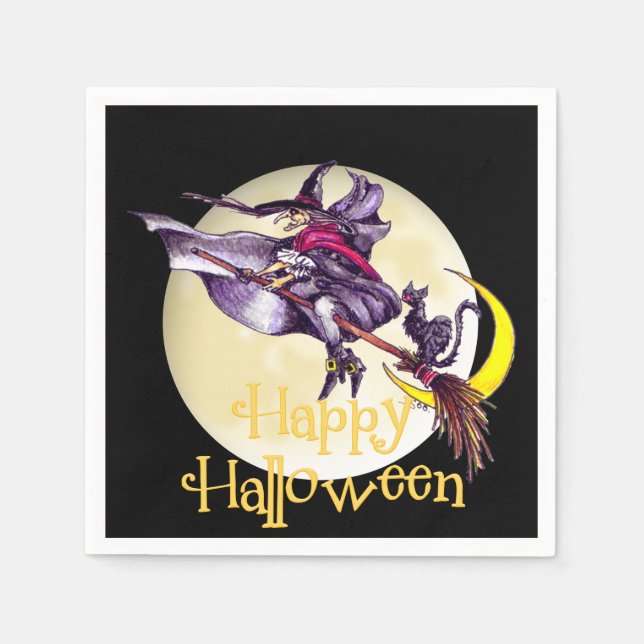Halloween Witch cartoon paper napkin (Front)
