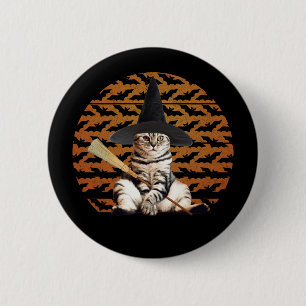 Halloween Witch Cat 6 Cm Round Badge