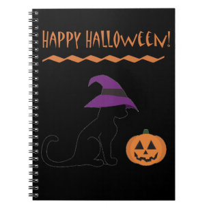 Halloween Witch Cat and Pumpkin Notebook