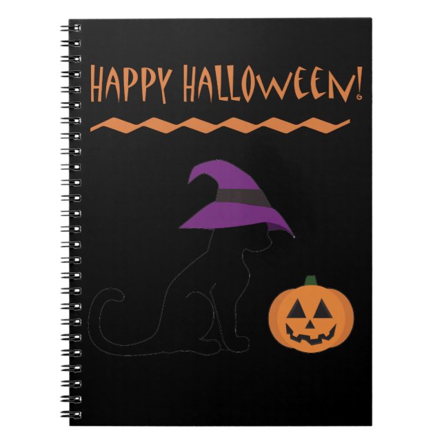Halloween Witch Cat and Pumpkin Notebook (Front)