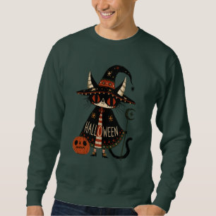 Halloween Witch Cat and Pumpkin Sweatshirt