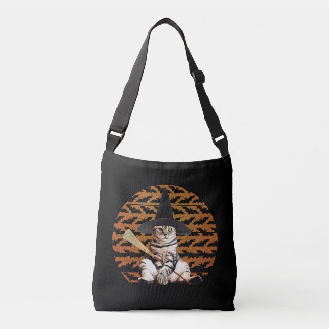 Halloween Witch Cat Crossbody Bag (Front)