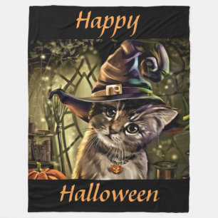 Halloween Witch Cat Fleece Blanket