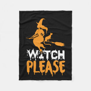 Halloween Witch Cat Please Birthday Fleece Blanket
