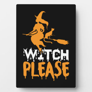 Halloween Witch Cat Please Birthday Plaque
