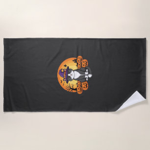 Halloween Witch Cat Pumpkin Moon Design_1 Beach Towel