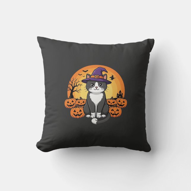 Halloween Witch Cat Pumpkin Moon Design_1 Cushion (Front)