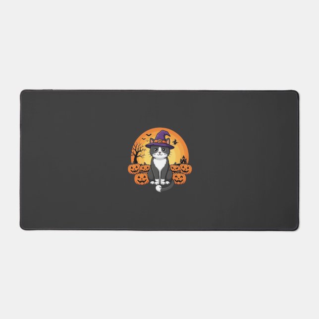 Halloween Witch Cat Pumpkin Moon Design_1 Desk Mat (Front)