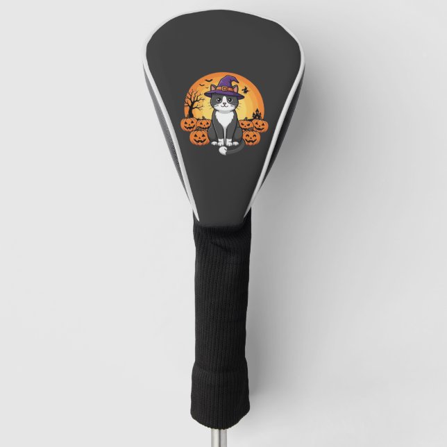 Halloween Witch Cat Pumpkin Moon Design_1 Golf Head Cover (Front)