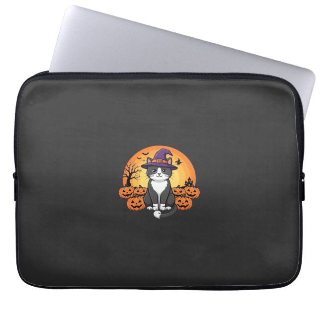 Halloween Witch Cat Pumpkin Moon Design_1 Laptop Sleeve (Front)