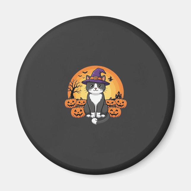 Halloween Witch Cat Pumpkin Moon Design_1 Magnet (Front)
