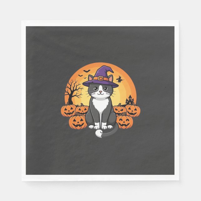 Halloween Witch Cat Pumpkin Moon Design_1 Napkin (Front)