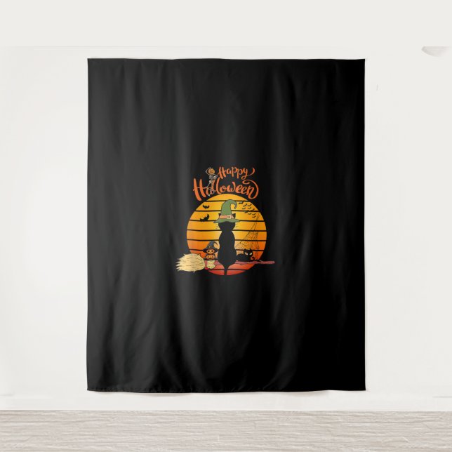 Halloween witch cat Pumpkin Skeleton Bat Scary  Tapestry (Front)
