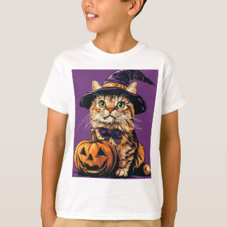 Halloween Witch Cat Pumpkin Spooky Season purple T-Shirt