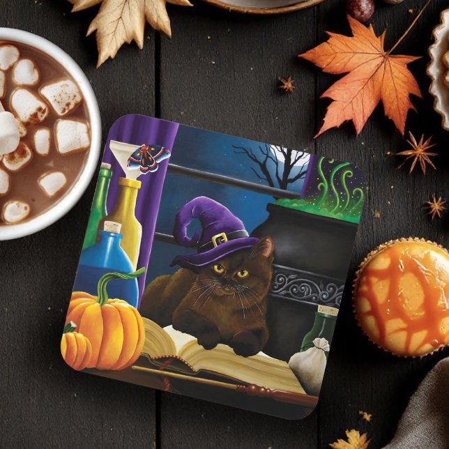Halloween Witch Cat Purple Magic Coaster (Creator Uploaded)