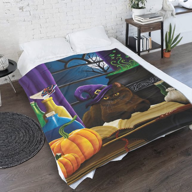 Halloween Witch Cat Purple Magic Fleece Blanket (Creator Uploaded)