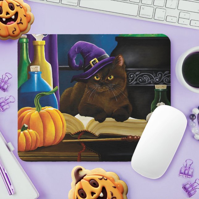 Halloween Witch Cat Purple Magic Mouse Pad (Creator Uploaded)
