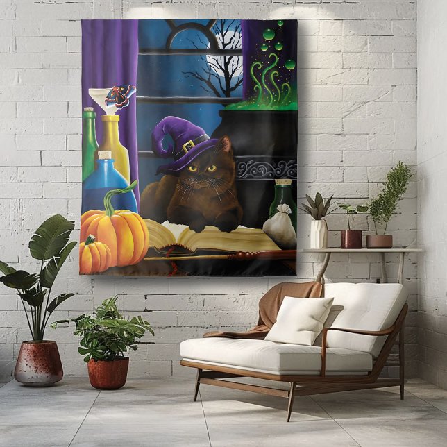 Halloween Witch Cat Purple Magic Tapestry (Creator Uploaded)