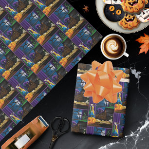 Halloween Witch Cat Purple Magic Wrapping Paper