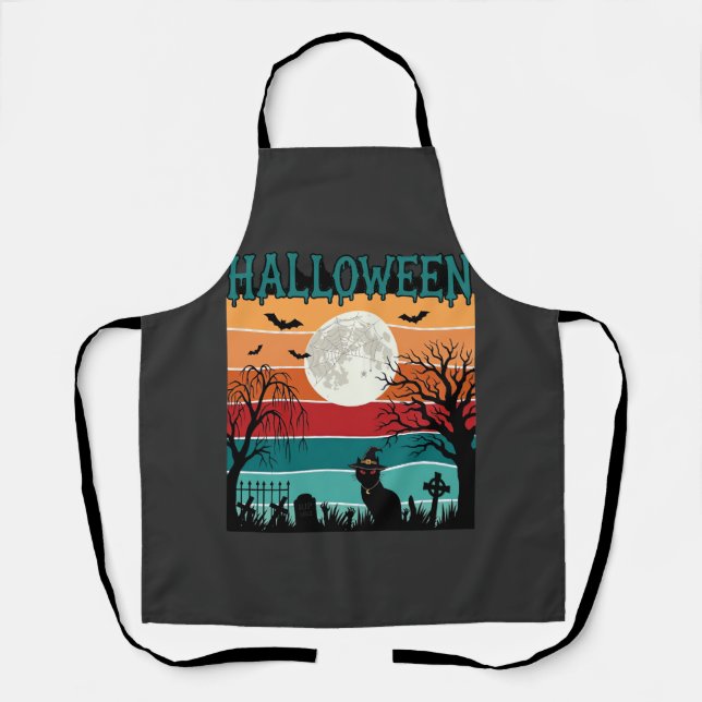 Halloween Witch Cat Spider Web Moon Graveyard_1_1 Apron (Front)