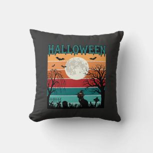 Halloween Witch Cat Spider Web Moon Graveyard_1_1 Cushion