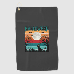 Halloween Witch Cat Spider Web Moon Graveyard_1_1 Golf Towel
