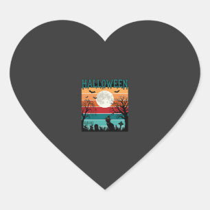 Halloween Witch Cat Spider Web Moon Graveyard_1_1 Heart Sticker
