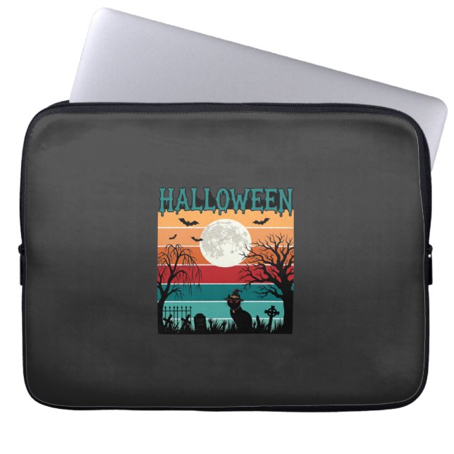 Halloween Witch Cat Spider Web Moon Graveyard_1_1 Laptop Sleeve (Front)