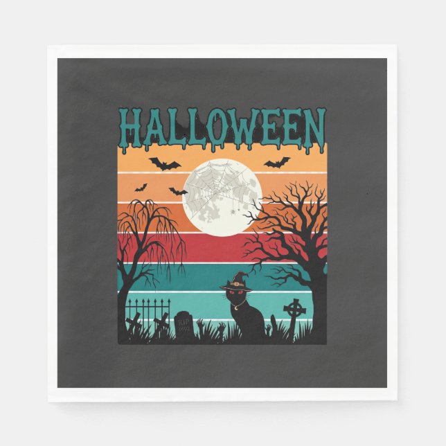 Halloween Witch Cat Spider Web Moon Graveyard_1_1 Napkin (Front)