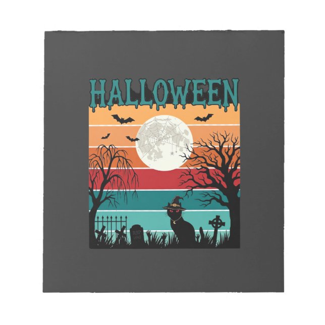 Halloween Witch Cat Spider Web Moon Graveyard_1_1 Notepad (Front)